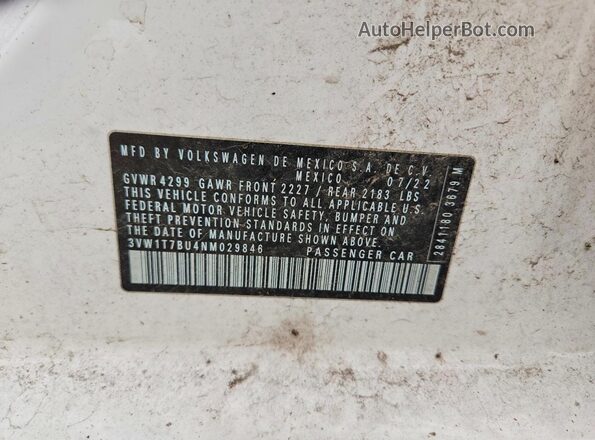 3VW1T7BU4NM029846 2022 VOLKSWAGEN JETTA White Widok komory silnika