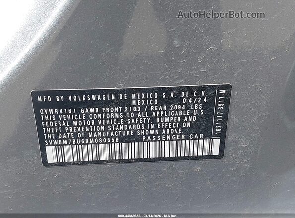 3VW5M7BU6RM080558 2024 VOLKSWAGEN JETTA Silver Widok komory silnika