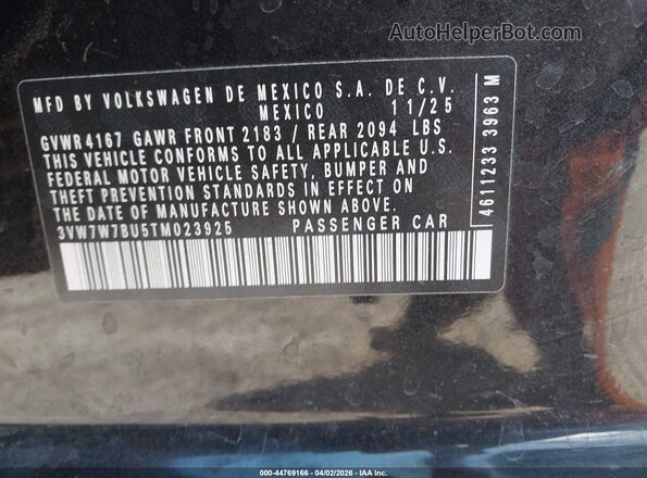 3VW7W7BU5TM023925 2026 VOLKSWAGEN JETTA Black Widok komory silnika