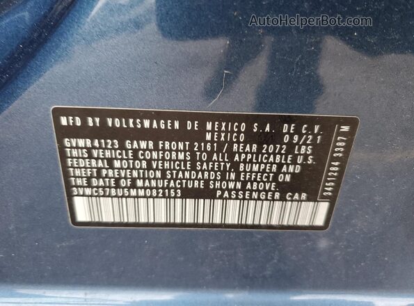 3VWC57BU5MM082153 2021 VOLKSWAGEN JETTA Blue VIN կոդի պիտակի տեսք