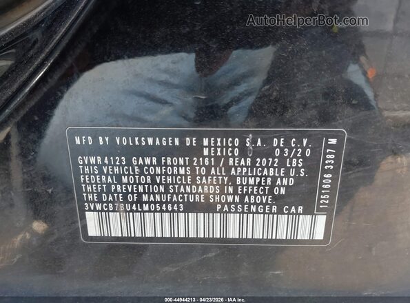 3VWCB7BU4LM054643 2020 VOLKSWAGEN JETTA Black Շարժիչի բաժամունքի տեսք