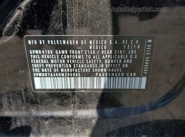 3VWDB7AJ4HM295685 2017 VOLKSWAGEN JETTA Black Շարժիչի բաժամունքի տեսք