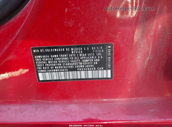 3VWN57BU6MM030636 2021 VOLKSWAGEN JETTA Red Вид підкапотного простору