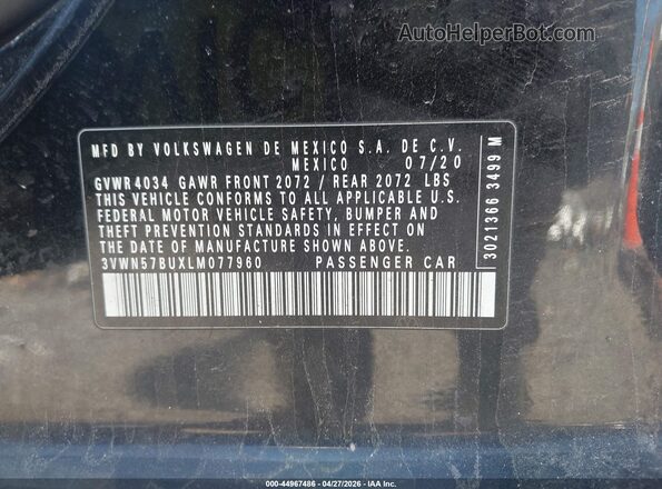 3VWN57BUXLM077960 2020 VOLKSWAGEN JETTA Black Вид підкапотного простору