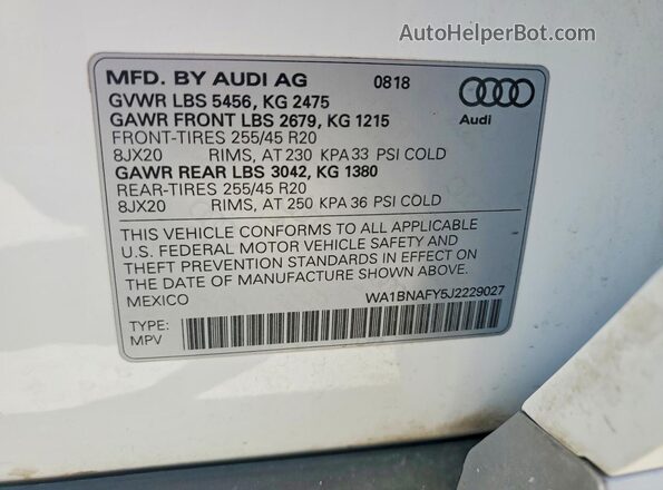 WA1BNAFY5J2229027 2018 AUDI Q5 White 