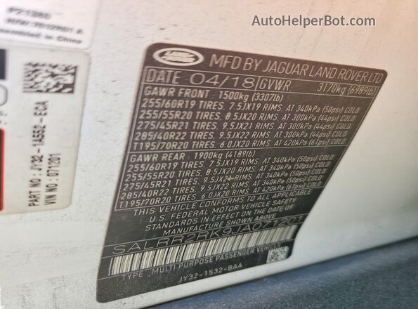 SALRR2RK9JA071201 2018 LAND ROVER DISCOVERY White Vista interior de 360 grados