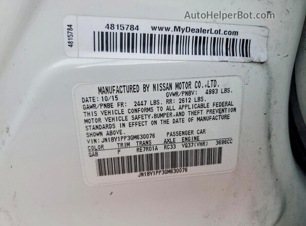 JN1BY1PP3GM630076 2016 INFINITI Q70L White 