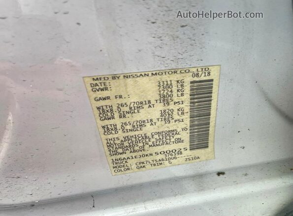 1N6AA1EJ0KN500025 2019 NISSAN TITAN Белый 