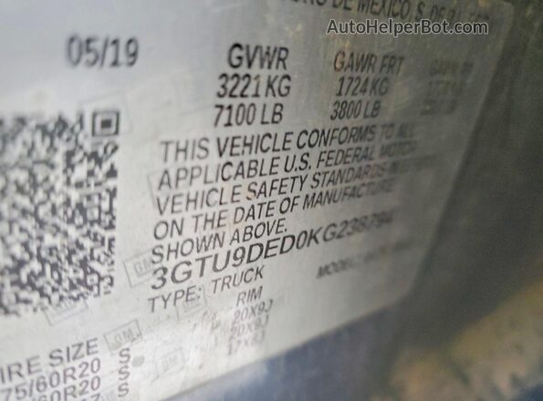 3GTU9DED0KG238794 2019 GMC SIERRA Burn 