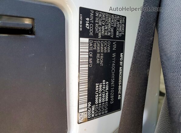 W1Y40CHY5NT102893 2022 MERCEDES-BENZ SPRINTER White 