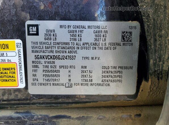 5GAKVCKD6GJ247637 2016 BUICK ENCLAVE Серебряный Панорамный вид салона 360°