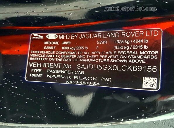 SAJDD5GX0LCK69156 2020 JAGUAR F-TYPE Black უკანა სალონის ხედი