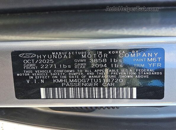 KMHLM4DG7TU118720 2026 HYUNDAI ELANTRA Gray 