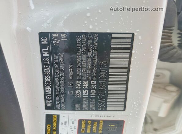 55SWF6EB8KU300135 2019 MERCEDES-BENZ AMG White VIN კოდის სტიკერის ხედი