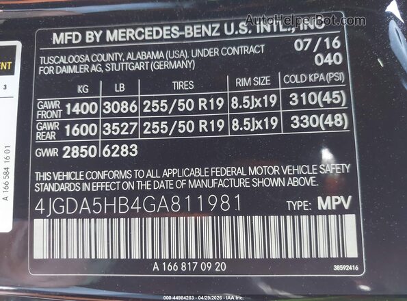 4JGDA5HB4GA811981 2016 MERCEDES-BENZ GLE 350 Черный 