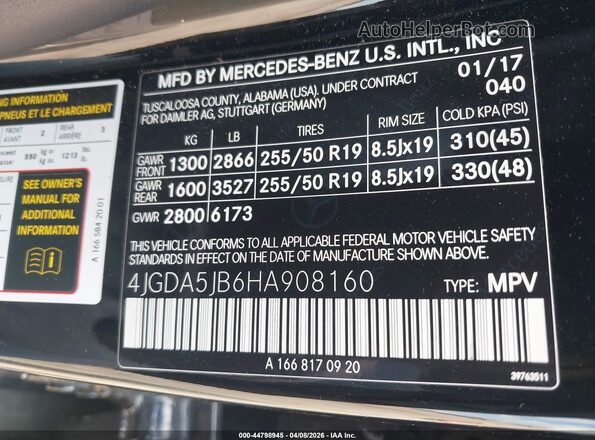 4JGDA5JB6HA908160 2017 MERCEDES-BENZ GLE 350 Black Widok komory silnika