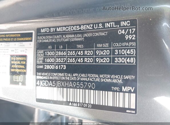 4JGDA5JBXHA955790 2017 MERCEDES-BENZ GLE 350 Gray Вид підкапотного простору