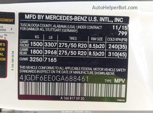 4JGDF6EE0GA688461 2016 MERCEDES-BENZ GL 450 Белый Вид подкапотного пространства
