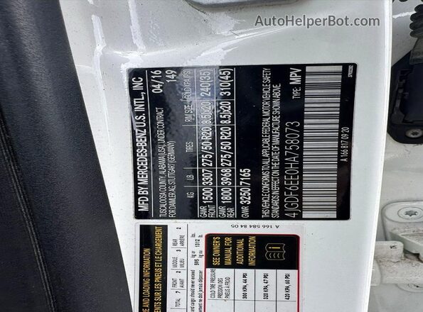 4JGDF6EE0HA758073 2017 MERCEDES-BENZ GLS White Vista de los asientos traseros