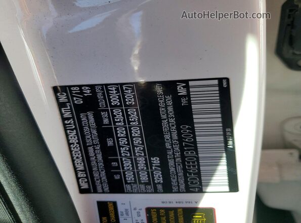 4JGDF6EE0JB176099 2018 MERCEDES-BENZ GLS White Vista de la etiqueta del VIN