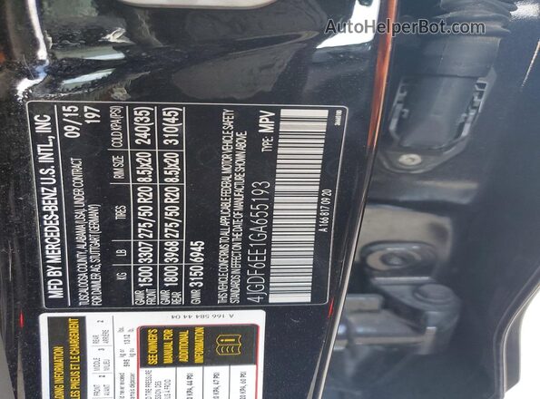 4JGDF6EE1GA655193 2016 MERCEDES-BENZ GL-CLASS Black VIN კოდის სტიკერის ხედი