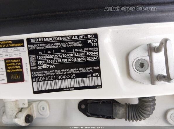 4JGDF6EE1JB043285 2018 MERCEDES-BENZ GLS 450 White Вид підкапотного простору