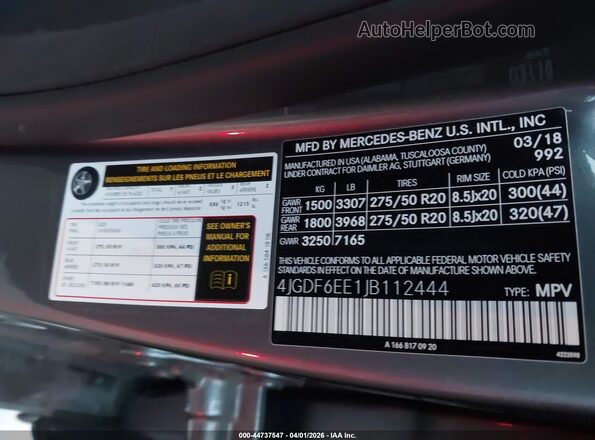4JGDF6EE1JB112444 2018 MERCEDES-BENZ GLS 450 Gray Շարժիչի բաժամունքի տեսք