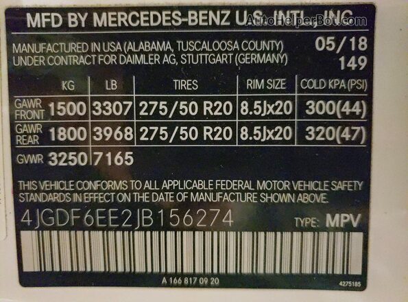 4JGDF6EE2JB156274 2018 MERCEDES-BENZ GLS White Панорамний вид салону 360°