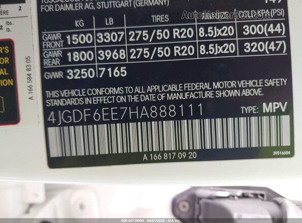 4JGDF6EE7HA888111 2017 MERCEDES-BENZ GLS 450 White Widok komory silnika
