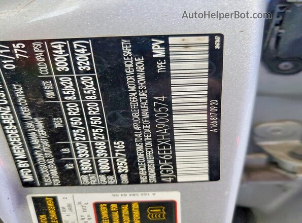 4JGDF6EEXHA900574 2017 MERCEDES-BENZ GLS Silver VIN sticker view
