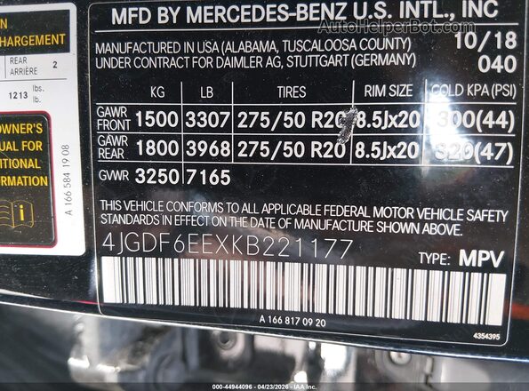 4JGDF6EEXKB221177 2019 MERCEDES-BENZ GLS 450 Black Widok komory silnika