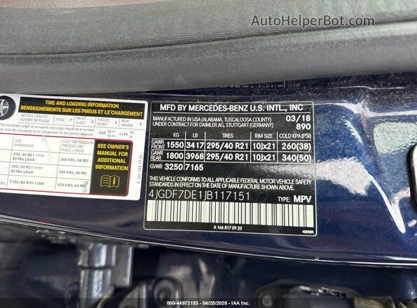 4JGDF7DE1JB117151 2018 MERCEDES-BENZ GLS 550 Blue Engine compartment view