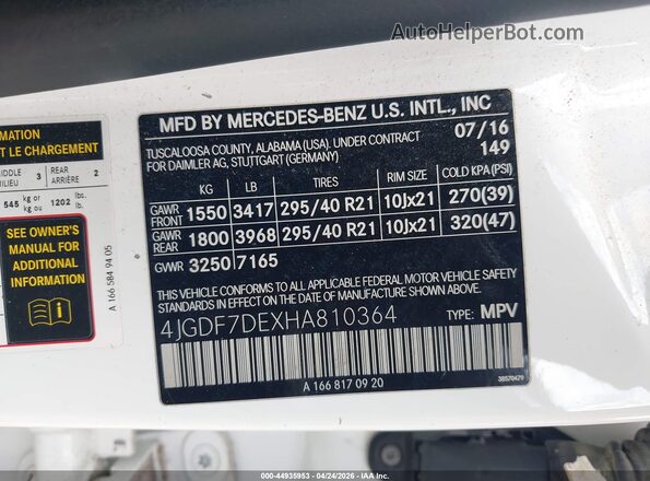 4JGDF7DEXHA810364 2017 MERCEDES-BENZ GLS 550 White Vista del compartimento del motor