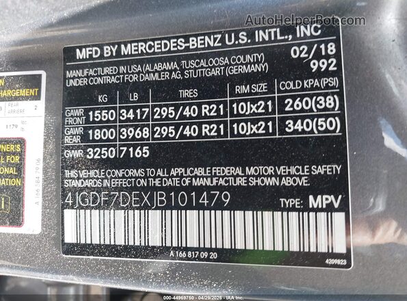 4JGDF7DEXJB101479 2018 MERCEDES-BENZ GLS 550 Gray Engine compartment view