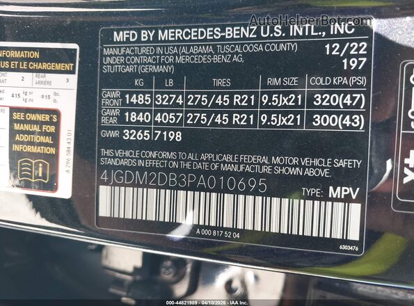 4JGDM2DB3PA010695 2023 MERCEDES-BENZ EQS 450+ SUV Black Widok komory silnika