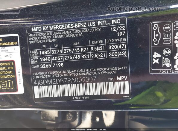 4JGDM2DB7PA009307 2023 MERCEDES-BENZ EQS 450+ SUV Black Widok komory silnika