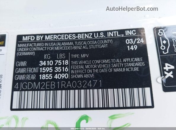 4JGDM2EB1RA032471 2024 MERCEDES-BENZ EQS 450 SUV White Vista del compartimento del motor