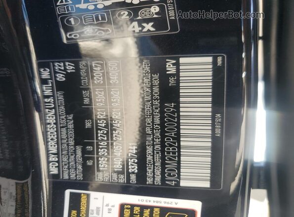 4JGDM2EB2PA002294 2023 MERCEDES-BENZ EQS Черный Вид наклейки с VIN-кодом