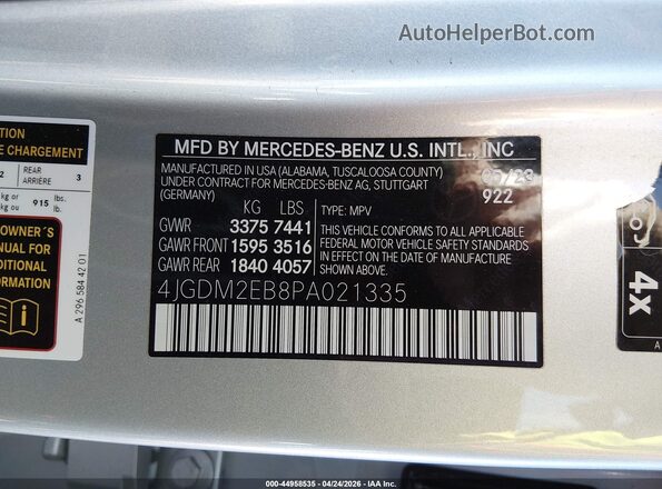4JGDM2EB8PA021335 2023 MERCEDES-BENZ EQS 450 SUV Silver ძრავის განყოფილების ხედი