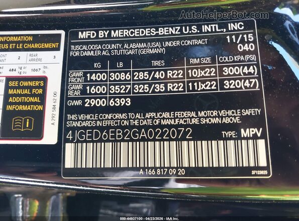 4JGED6EB2GA022072 2016 MERCEDES-BENZ GLE 450 AMG COUPE Black Vista del compartimento del motor