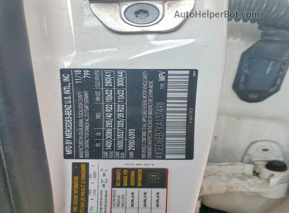 4JGED6EB7KA137498 2019 MERCEDES-BENZ GLE White VIN sticker view