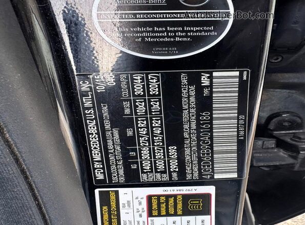 4JGED6EB9GA016186 2016 MERCEDES-BENZ GLE Black Widok komory silnika