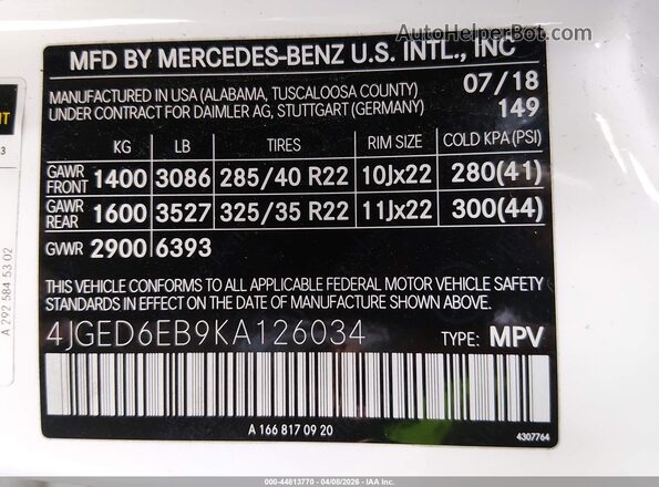 4JGED6EB9KA126034 2019 MERCEDES-BENZ AMG GLE 43 COUPE White Շարժիչի բաժամունքի տեսք