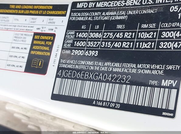 4JGED6EBXGA042232 2016 MERCEDES-BENZ GLE 450 AMG COUPE White Շարժիչի բաժամունքի տեսք