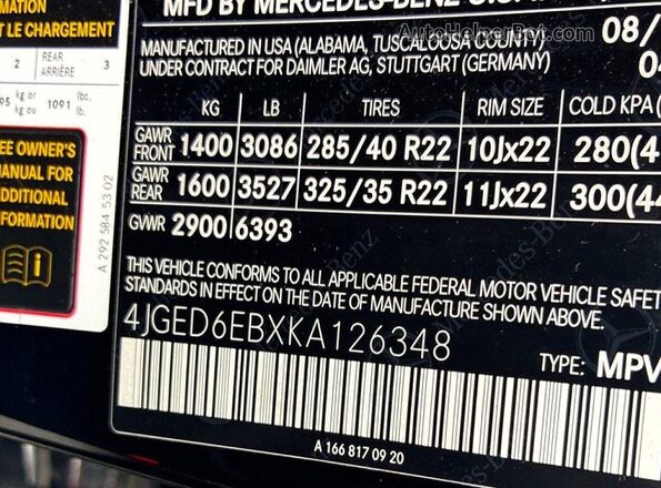 4JGED6EBXKA126348 2019 MERCEDES-BENZ GLE Black Vista de los asientos traseros