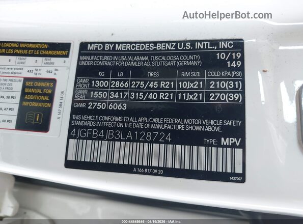 4JGFB4JB3LA128724 2020 MERCEDES-BENZ GLE 350 Белый Вид подкапотного пространства
