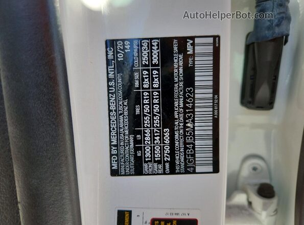 4JGFB4JB5MA314623 2021 MERCEDES-BENZ GLE White VIN sticker view