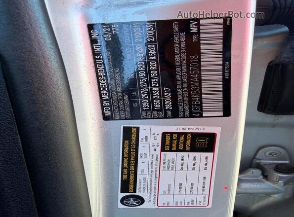 4JGFB4KB3MA457018 2021 MERCEDES-BENZ GLE Silver Widok naklejki z numerem VIN