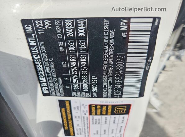 4JGFB4KB5PA880221 2023 MERCEDES-BENZ GLE White Панорамний вид салону 360°