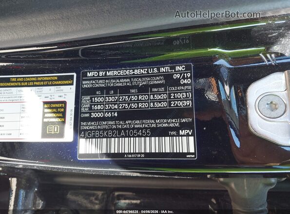 4JGFB5KB2LA105455 2020 MERCEDES-BENZ GLE 450 Black Engine compartment view